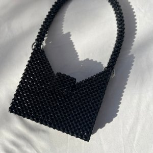 Squared Black medium beaded bag