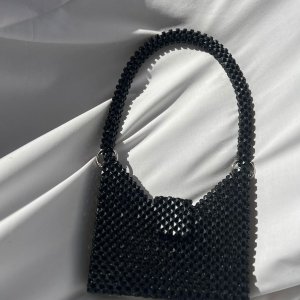 Squared Black medium beaded bag