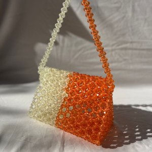 Medium two colors triangle beaded shoulder bag