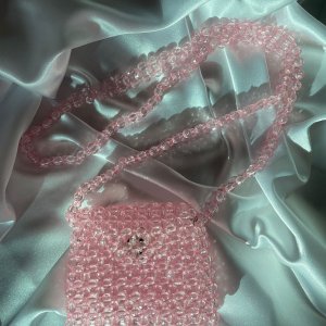 Light pink crystal beaded mini crossbody bag