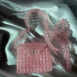 Light pink crystal beaded mini crossbody bag