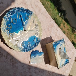 wallclock 30cm,tissue box,coaster from resin for decoration