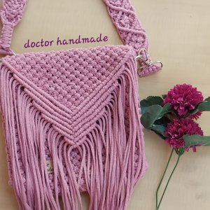 Women pink macrame cross bag