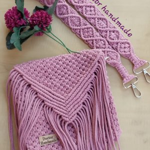 Women pink macrame cross bag