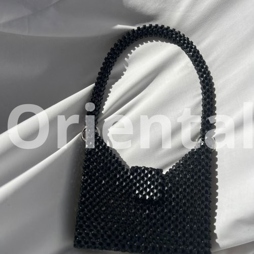 Squared Black medium beaded bag