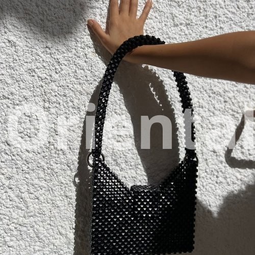 Squared Black medium beaded bag