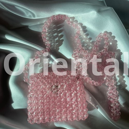 Light pink crystal beaded mini crossbody bag