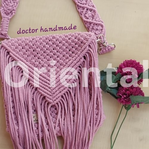 Women pink macrame cross bag