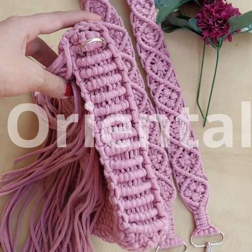 Women pink macrame cross bag