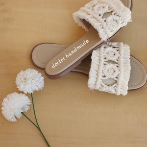 Off white macrame slipper