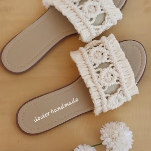 Off white macrame slipper