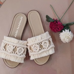 Off white macrame slipper