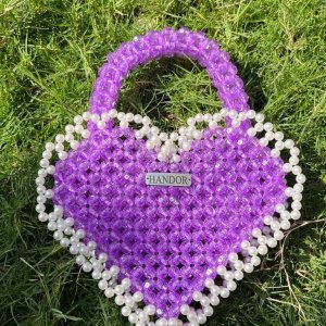 Crystal heart handbag with pearl edges