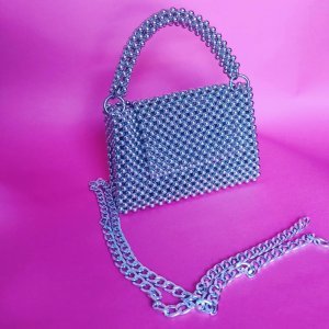 Beaded silver handbag and crossbody bag