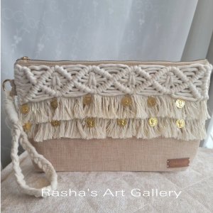 Women's bag macrame and burlap