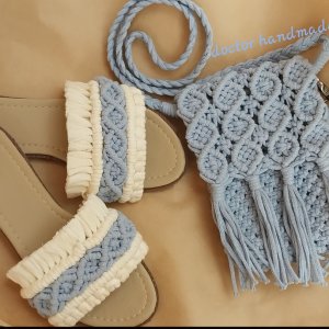 A set made from macrame, bag and slipper