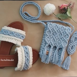 A set made from macrame, bag and slipper