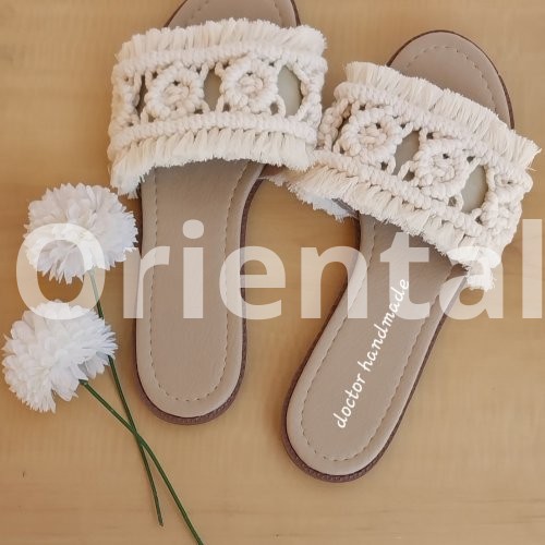 Off white macrame slipper