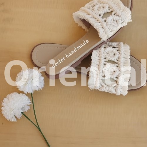 Off white macrame slipper