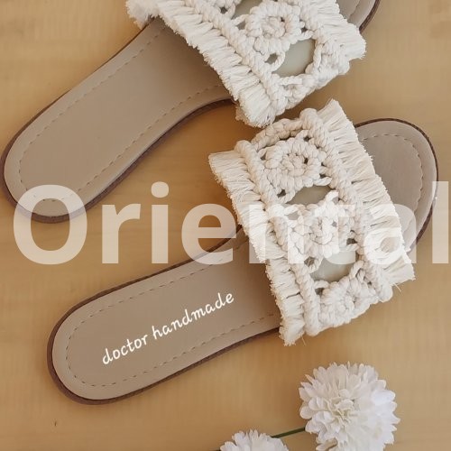 Off white macrame slipper