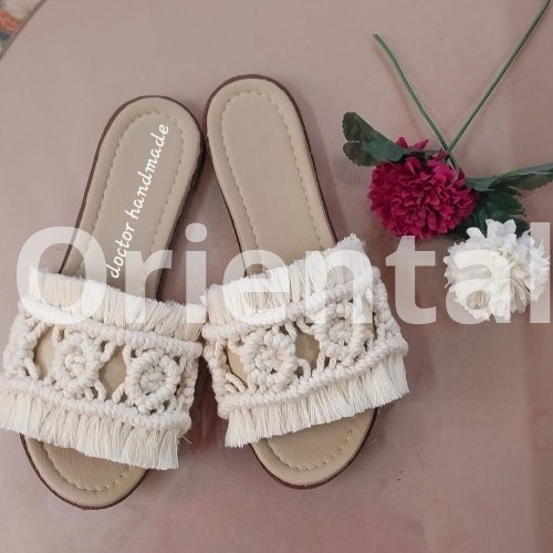 Off white macrame slipper