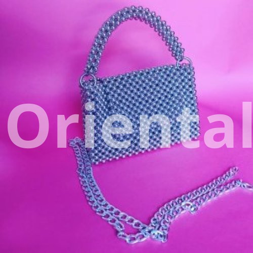 Beaded silver handbag and crossbody bag