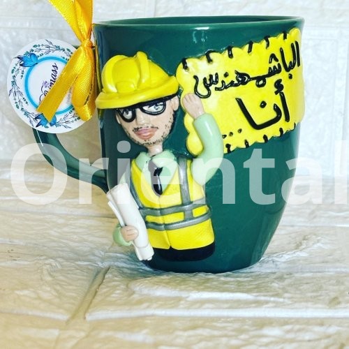 Engineer shaped clay mug