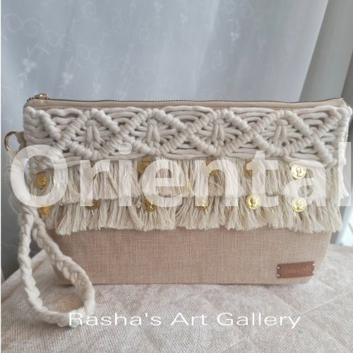 Women's bag macrame and burlap