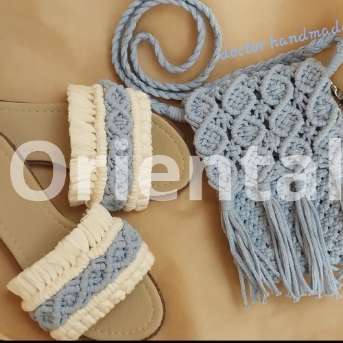 A set made from macrame, bag and slipper