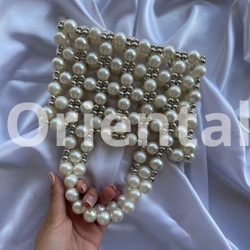 beaded off white and silver small hand bag