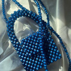 blue crystal beaded mini crossbody bag