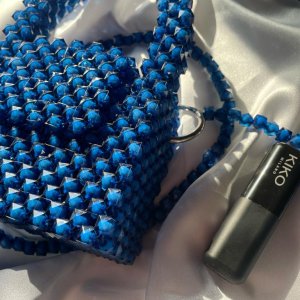 blue crystal beaded mini crossbody bag