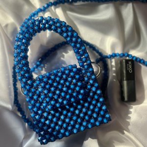 blue crystal beaded mini crossbody bag