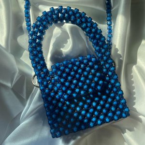 blue crystal beaded mini crossbody bag