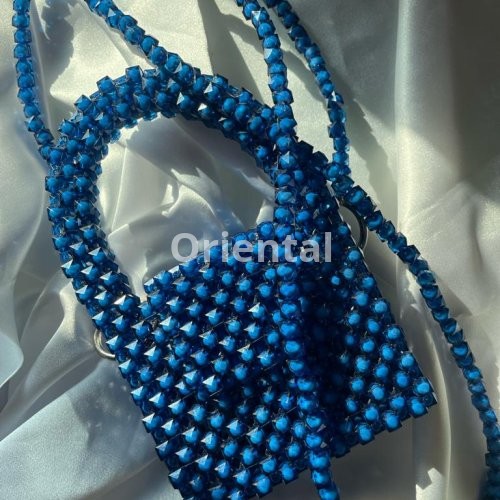 blue crystal beaded mini crossbody bag