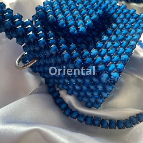 blue crystal beaded mini crossbody bag