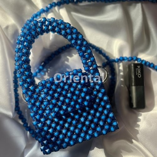 blue crystal beaded mini crossbody bag