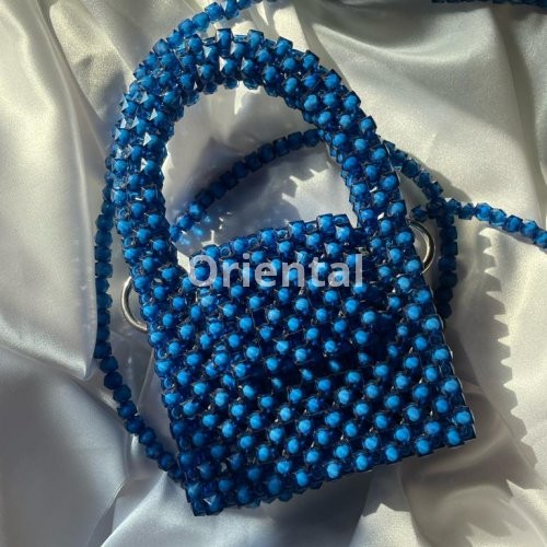 blue crystal beaded mini crossbody bag