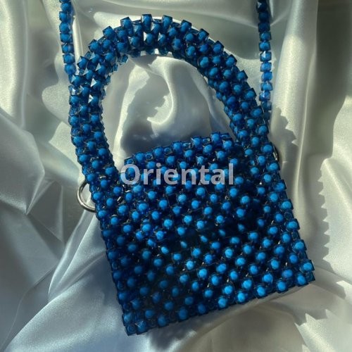 blue crystal beaded mini crossbody bag