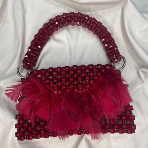 beaded adjustable feathers bag