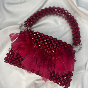 beaded adjustable feathers bag