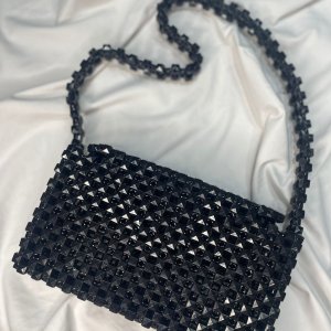 Squared Black medium beaded bag