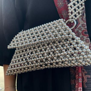 beaded triangular silver bag