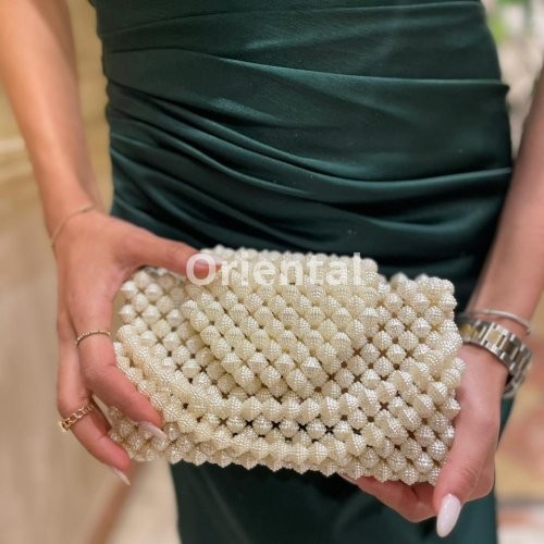 beaded clutch off white beads